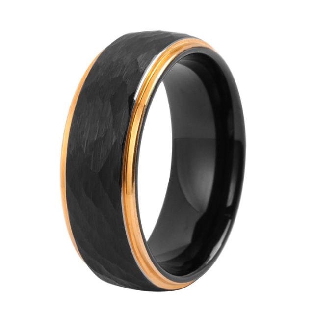 Tungsten Black Patterned Matt Gold Ring – Harris & D'arcy Jewellers