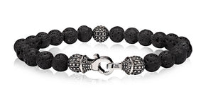 ARZ Steel 8mm Lava Stone Bead Bracelet