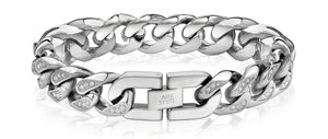 ARZ Steel 14mm Cuban Link Stone Setting Steel Bracelet