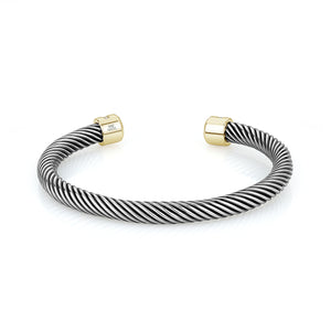 ARZ Steel Black, gold & steel twisted bangle w/cz