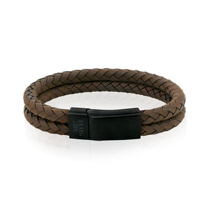 ARZ Steel Double row brown leather bracelet