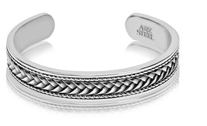 ARZ Steel Steel Open Cuff Bangle