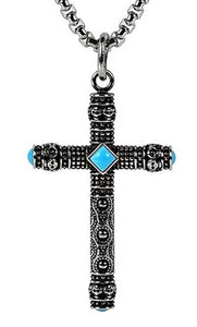 ARZ Steel Steel Skull Cross Pendant w/Chain 28"