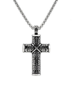 ARZ Steel Steel Cross Pendant for Ashes w/chain 28"