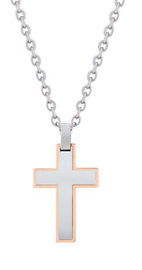 ARZ Steel Rose Gold Steel Cross Pendant w/chain