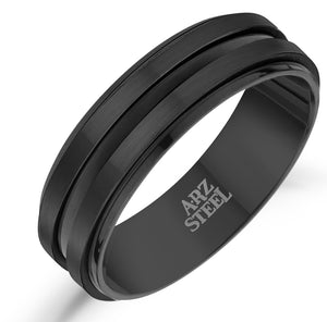 ARZ Steel 7mm Matte & Shinny Black Steel Ring