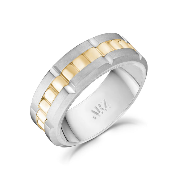 ARZ Steel 8mm Matte & Shiny Gold Two Tone Spinner Ring