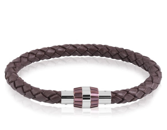 ARZ Steel Steel Brown Leather Bracelet