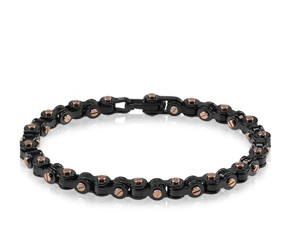 ARZ Steel Black Rose Gold Bicycle Link Bracelet