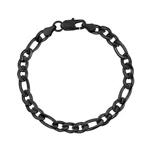 ARZ Steel 7mm Black Figaro Link Bracelet