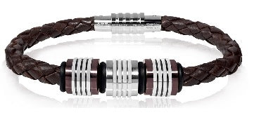 ARZ Steel Fancy Brown Leather Bracelet