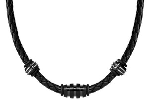 ARZ Steel Black Leather Necklace